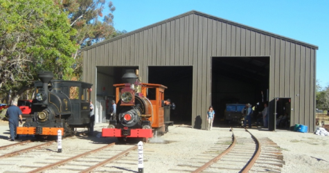 The Ardenwood California Car Barn at the site of the Carter Brothers car shops. This is where the South Pacific Coast Narrow Gauge once served this 19th century car-building firm. The NGPF was a major source of funding for this car barn where rare wood-bodied Carter Brothers rolling stock can be preserved and restored.