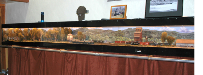 The diorama in its entirety. Originally constructed by PBL as a sales tool, the diorama proved very popular for years at Train Shows and Narrow Gauge Conventions. PBL generously donated it to the NGPF. It has been relocated to a new Welcome center at the Chama highway welcome center