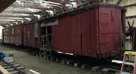 Two foot boxcars being restored in Maine. The NGPF supports narrow gauge nationwide and supporting restoration of a two-foot gauge boxcar is but one of the projects we have supported over the years.